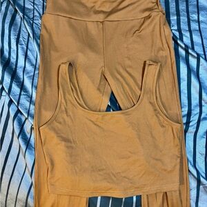 Women’s Ribbed Tank Crop Top and Legging Active Set - Tan